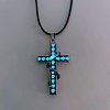 Luminous Glow In The Dark Alloy Cross with Snake Pendant Necklace with Leather Cord LUMI-PW0006-62-1