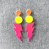 Flat Round with Lightning Bolt Acrylic Dangle Stud Earrings FS-WG93F7F-04-1
