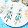 Web with Feather Alloy Chandelier Earrings EJEW-JE05464-01-3