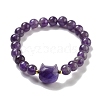 Round & Cat Head Natural Amethyst Beaded Stretch Bracelets for Women BJEW-K251-03A-2