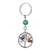Natural Mixed Stone & Synthetic Turquoise Chips Flat Round with Tree of Life Kcychain KEYC-JKC00563-05-1