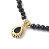 Cubic Zirconia Teardrop Pendant Necklace with Natural Dyed & Heated Black Agate Beaded Chains NJEW-JN04121-04-6