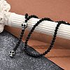 Frosted Black Glass Beaded Lariat Necklaces NJEW-F331-01AS-01-1