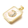 Rack Plating Brass Micro Pave Clear Cubic Zirconia Pendants with Shell KK-M309-33G-2