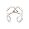 Clear Cubic Zirconia Initial Letter Open Cuff Ring RJEW-A012-01P-X-3