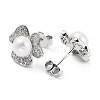 Anti-Tarnish Cubic Zirconia Flower with Natural Pearl Stud Earrings EJEW-F318-07P-2