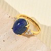 Brass Micro Pave Cubic Zirconia with Natural Lapis Lazuli Cuff Open Rings RJEW-T035-01G-B-2