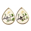Brass & Transparent Epoxy Resin & Dried Flower Pendants RESI-G133-03G-03-1
