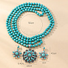 Flower Synthetic Turquoise with Alloy Pendant Necklaces & Stud Dangle Earrings Sets WG550B3-01-3