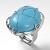 Adjustable Oval Brass Synthetic Turquoise Wide Band Rings RJEW-L062-03G-1