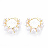 ABS Plastic Pearl Beaded Hoop Earrings with Clear Cubic Zirconia EJEW-T046-44-3