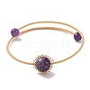 Natural Mixed Gemstone Round Beaded Cuff Bangle BJEW-JB09417-2