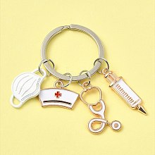 Mask & Nurse Cap & Injection Syringe & Stethoscope Enamel Pendant Keychain KEYC-YW0001-09A