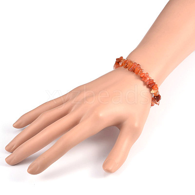 Chips Natural Carnelian Beaded Stretch Bracelets X-BJEW-JB01826-04-1