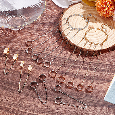 4 Set 4 Style Color 4 Finger Chain Linkes Cuff Rings & 5 Finger Rings Bracelets SJEW-AN0001-05-1