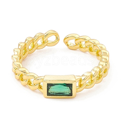 Cubic Zirconia Rectangle Open Cuff Ring X-RJEW-I083-02G-02-1