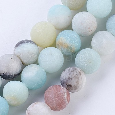 Frosted Natural Flower Amazonite Round Bead Strands X-G-E334-6mm-09-1