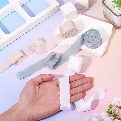 3 Rolls 3 Colors Polyester Frayed Fringe Ribbon OCOR-TA0003-81B-1