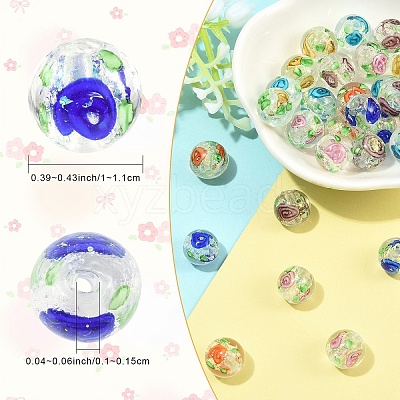 30Pcs 6 Colors Handmade Foil Lampwork Beads FOIL-YW0001-04-1