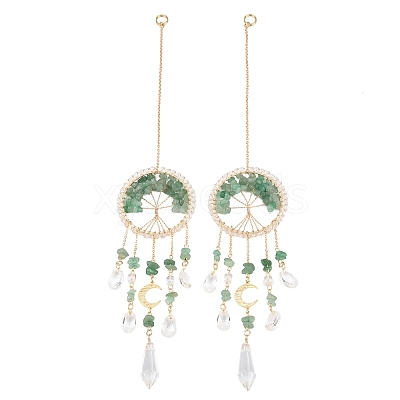 Wire Wrapped Natural Green Aventurine Chip Tree of Life Window Hanging Prism Ornaments HJEW-TA00283-03-1