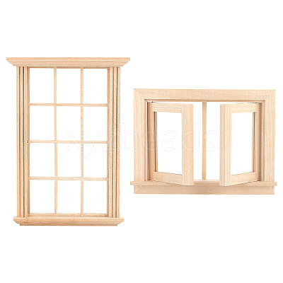 2Pcs 2 Styles Mini-Display Wood Windows DJEW-OC0001-12-1