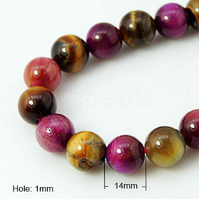 Natural Rose Tiger Eye(Dyed & Heated) and Yellow Tiger Eye(Dyed & Heated) Beads Strands G-G101-14mm-1-1