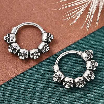 Skull 316 Surgical Stainless Steel Hoop Earrings EJEW-G416-32AS-1