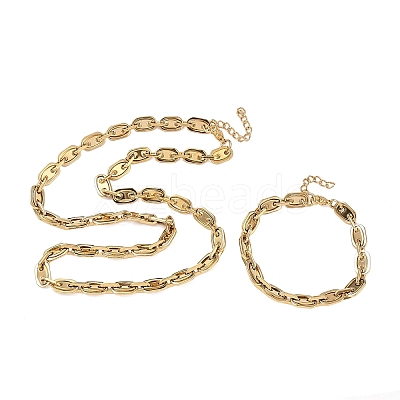 304 Stainless Steel Oval Link Chain Necklaces Bracelets Sets SJEW-D091-08G-1
