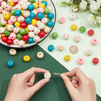 225Pcs 9 Styles Printed Wood European Beads WOOD-NB0002-60-1