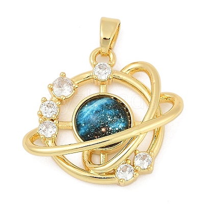 Brass Micro Pave Clear Cubic Zirconia with Glass Pendants KK-G524-01G-04-1