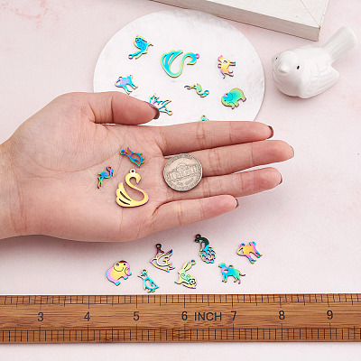 18Pcs 9 Style 201 Stainless Steel Pendants STAS-BT0001-10-1