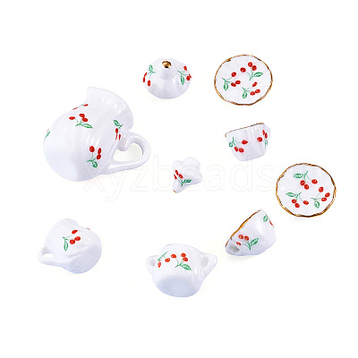 Cherry Pattern Mini Ceramic Tea Sets AJEW-TA0003-48-1
