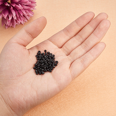 1 Box 8/0 Glass Seed Beads Round Black for Jewelry Making 3mm SEED-PH0005-10-1