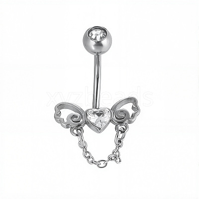 316L Surgical Stainless Steel Pave Clear Cubic Zirconia Curved Barbell Belly Rings FS-WG3A43F-12-1