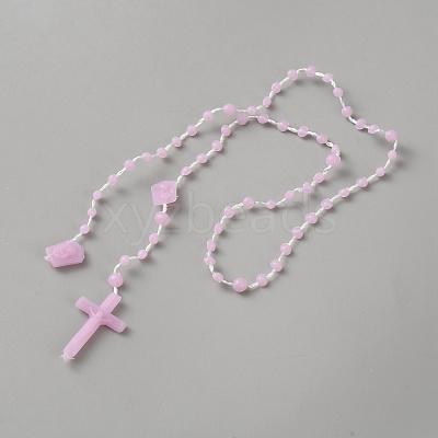 Polyester & Resin Link Chain Rosary Bead Necklaces LS-NJEW-WH0020-72B-1