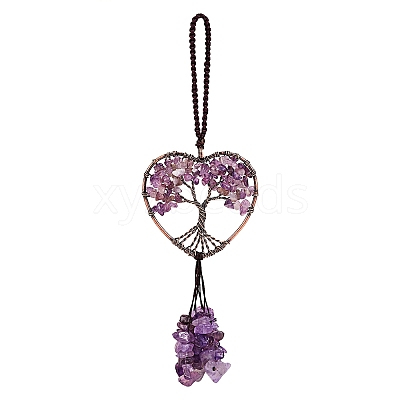 Wire Wrapped Chips Natural Amethyst Big Pendant Decorations HJEW-SZ0001-25A-1