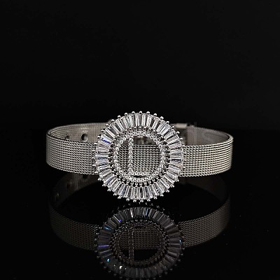 Brass Micro Pave Clear Cubic Zirconia Bangles for Women FS-WGA7409-49-1