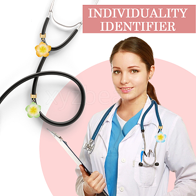 12Pcs 6 Colors Flower Resin Stethoscope Pendant Decorations HJEW-SP0001-55-1