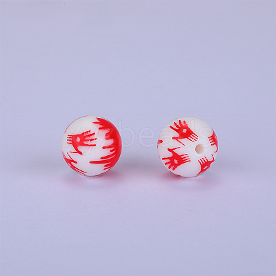 Printed Round with Palm Pattern Silicone Focal Beads SI-JX0056A-221-1