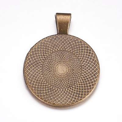 Flat Round Alloy Pendant Cabochon Settings LS-PALLOY-A15654-AB-1