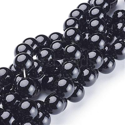 Natural Black Onyx Round Beads Strands GSR12mmC097-1