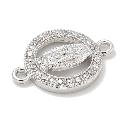 Rack Plating Brass Micro Pave Clear Cubic Zirconia Religion Virgin Mary Connector Charms KK-L224-094P-02-1