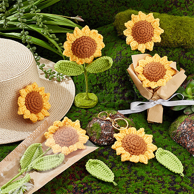 18Pcs 2 Style Hand Knitting Wool Sunflower and Leaf DIY-GA0006-11-1