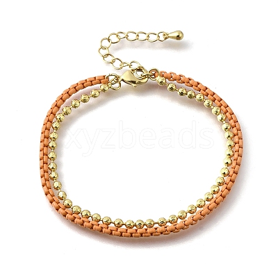 Brass Beaded Double Strand Bracelets BJEW-U040-02G-02-1