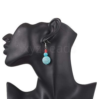 Brass Synthetic Turquoise Dangle Earrings EJEW-JE06535-1
