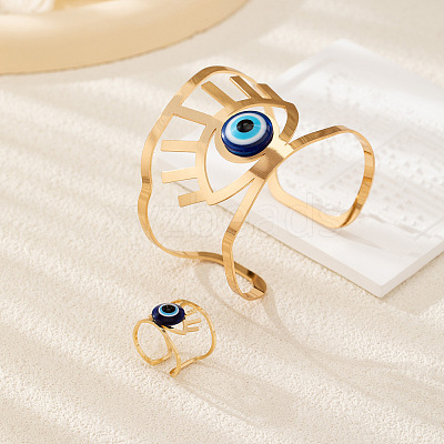 Evil Eye Alloy Resin Hollow Cuff Bangles & Cuff Rings Sets FS-WGE3CB7-01-1