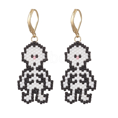 MIYUKI Delica Beads Beaded Skeleton Leverback Earrings EJEW-MZ00580-1