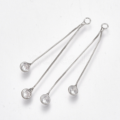 Brass Cubic Zirconia Box Chain Tassel Pendants X-KK-S348-239-1