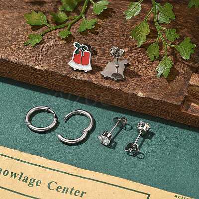 3 Pairs 3 Styles Christmas 304 Stainless Steel Hoop & Stud Earring Sets for Women EJEW-K279-16P-03-1