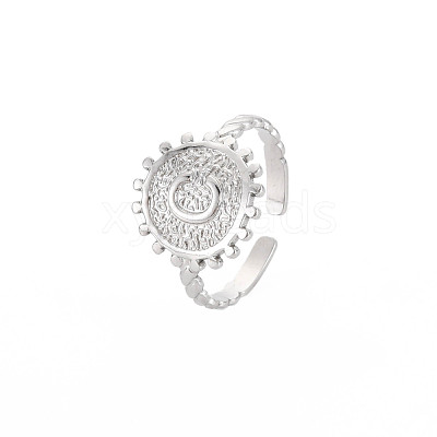Non-Tarnish 304 Stainless Steel Flat Round with Initial Letter Open Cuff Ring for Men Women RJEW-S405-246P-C-1